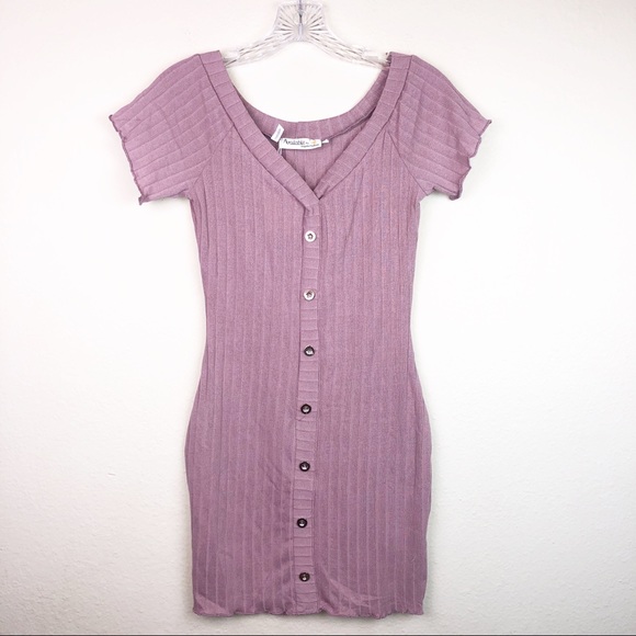 Available by Angela Fashion Dresses & Skirts - Mauve Pink Button Down Bodycon Mini Dress